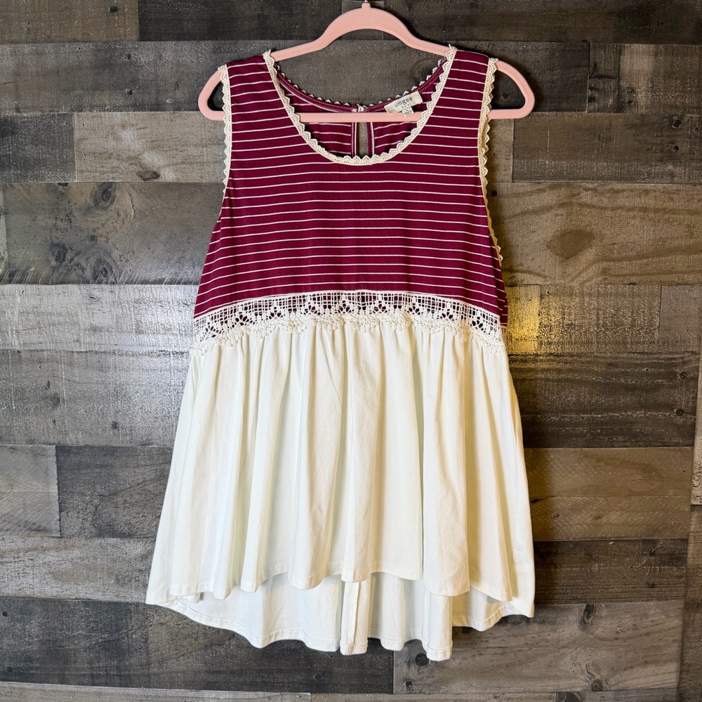Umgee Burgundy and Cream Lace Tank Top
